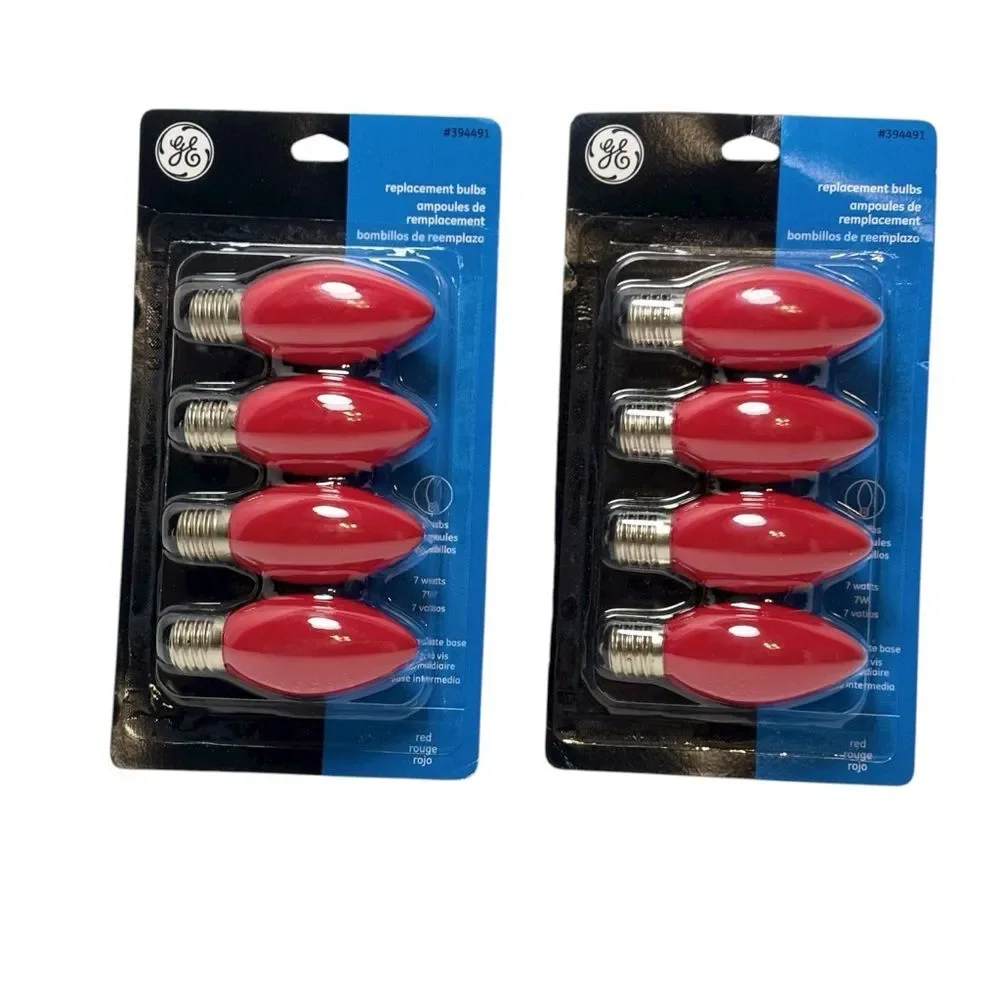 GE Red 7 Watt Replacement Bulbs Intermediate Base Set of 8